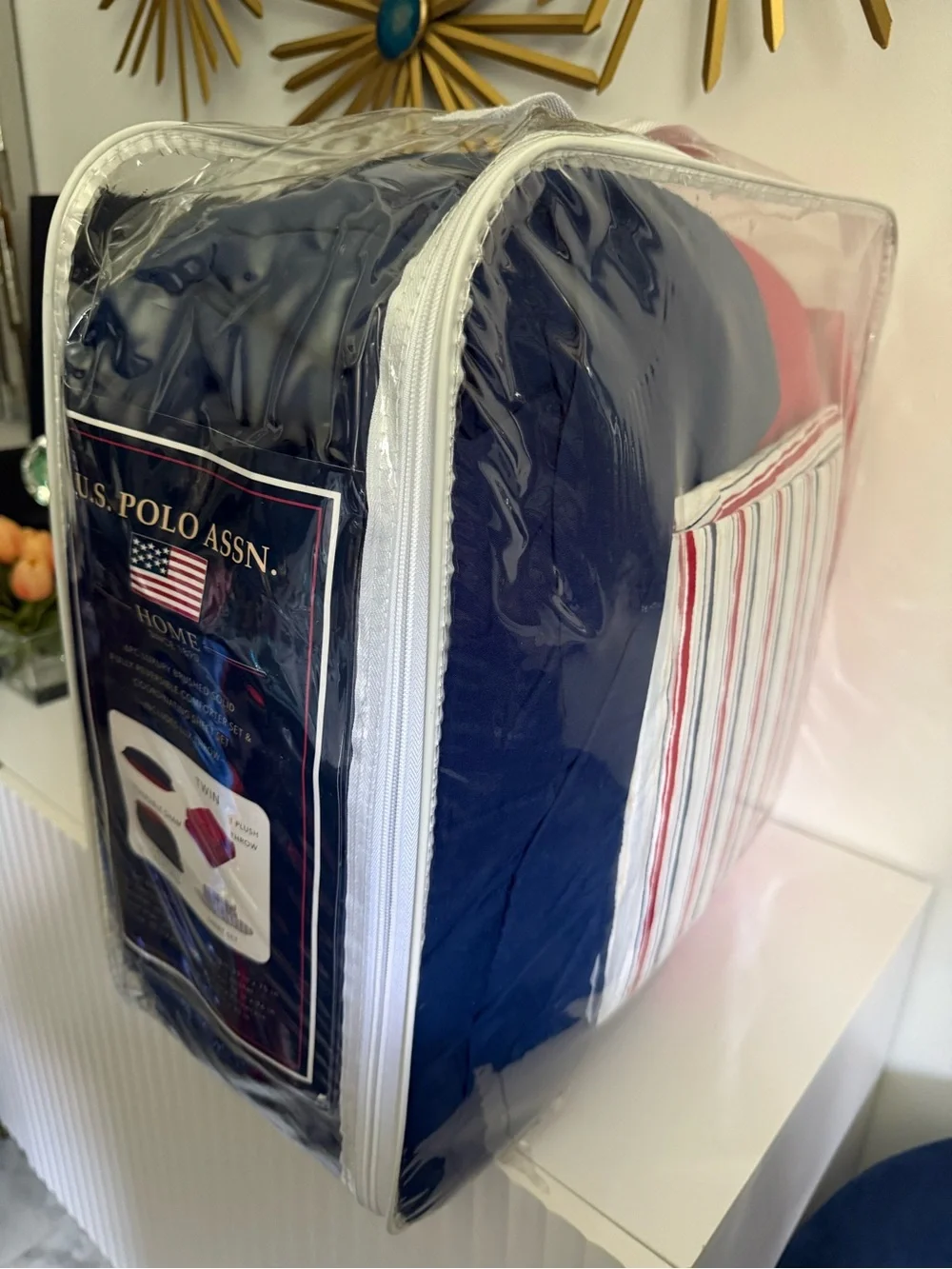 U.S. Polo Assn Home Twin 6Pc Navy Red Reversible Comforter Set Plush Throw NIP